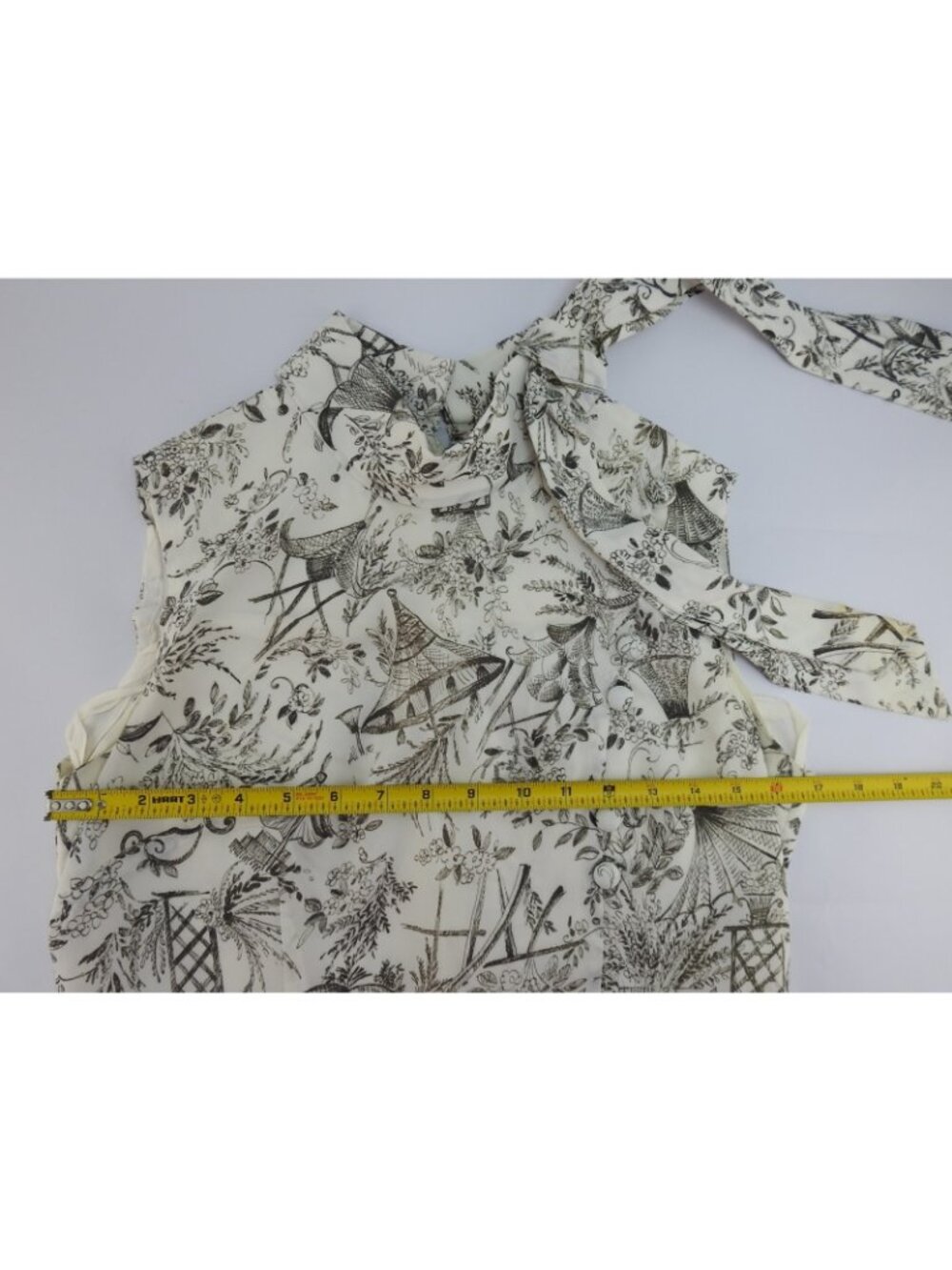 VTG Black White Toile Print Sleeveless Shift Dress Scarf Tie Cottagecore Sz Med - Picture 8 of 12